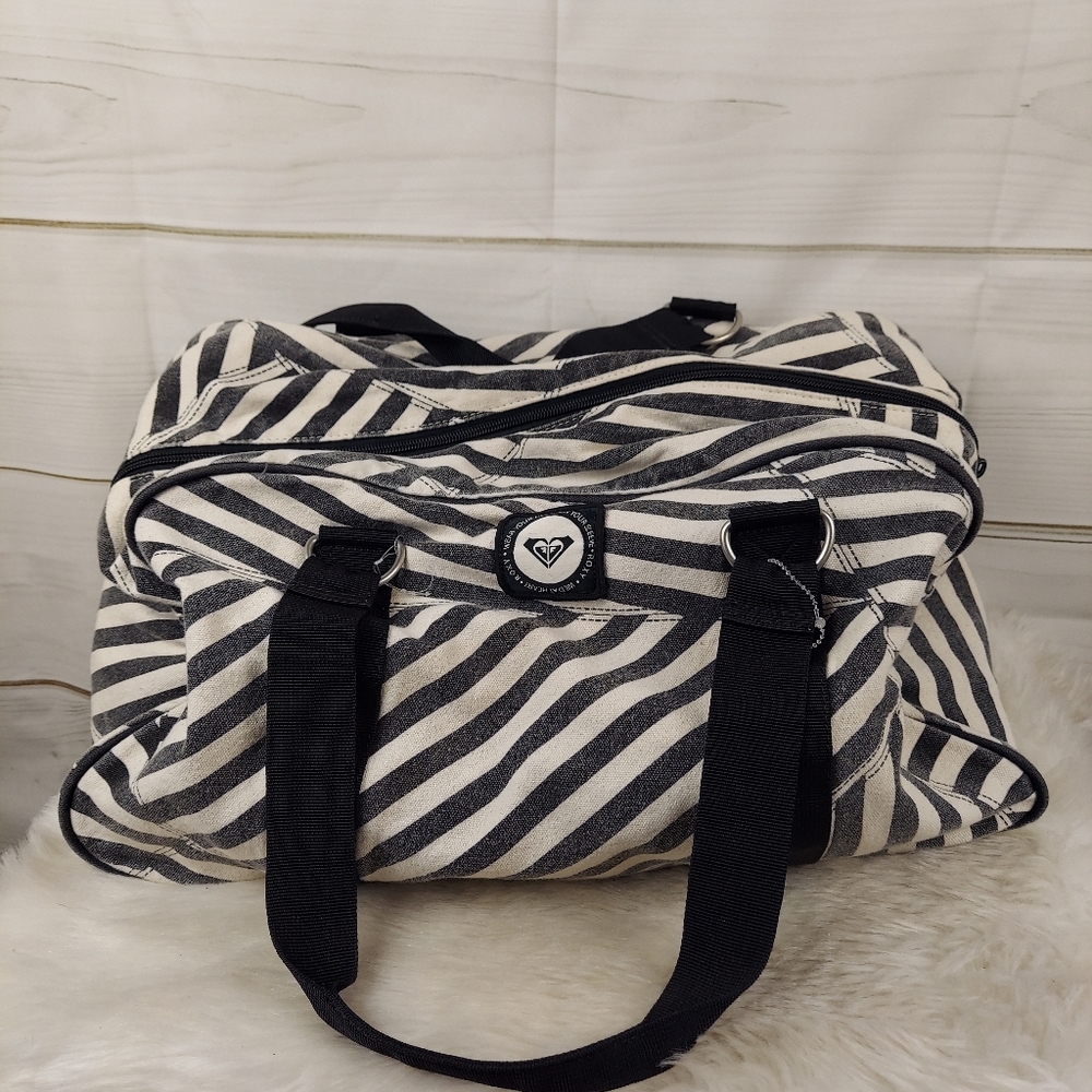 Roxy canvas striped duffle bag